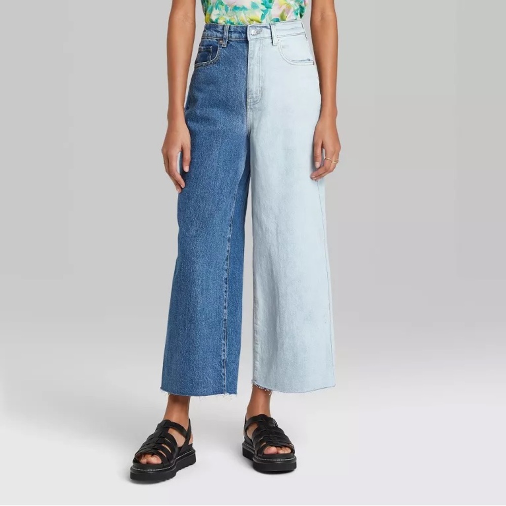 WILD FABLE HIGHEST RISE WDE LEG ANKLE TWO TONE Jeans Denim Blue Retro